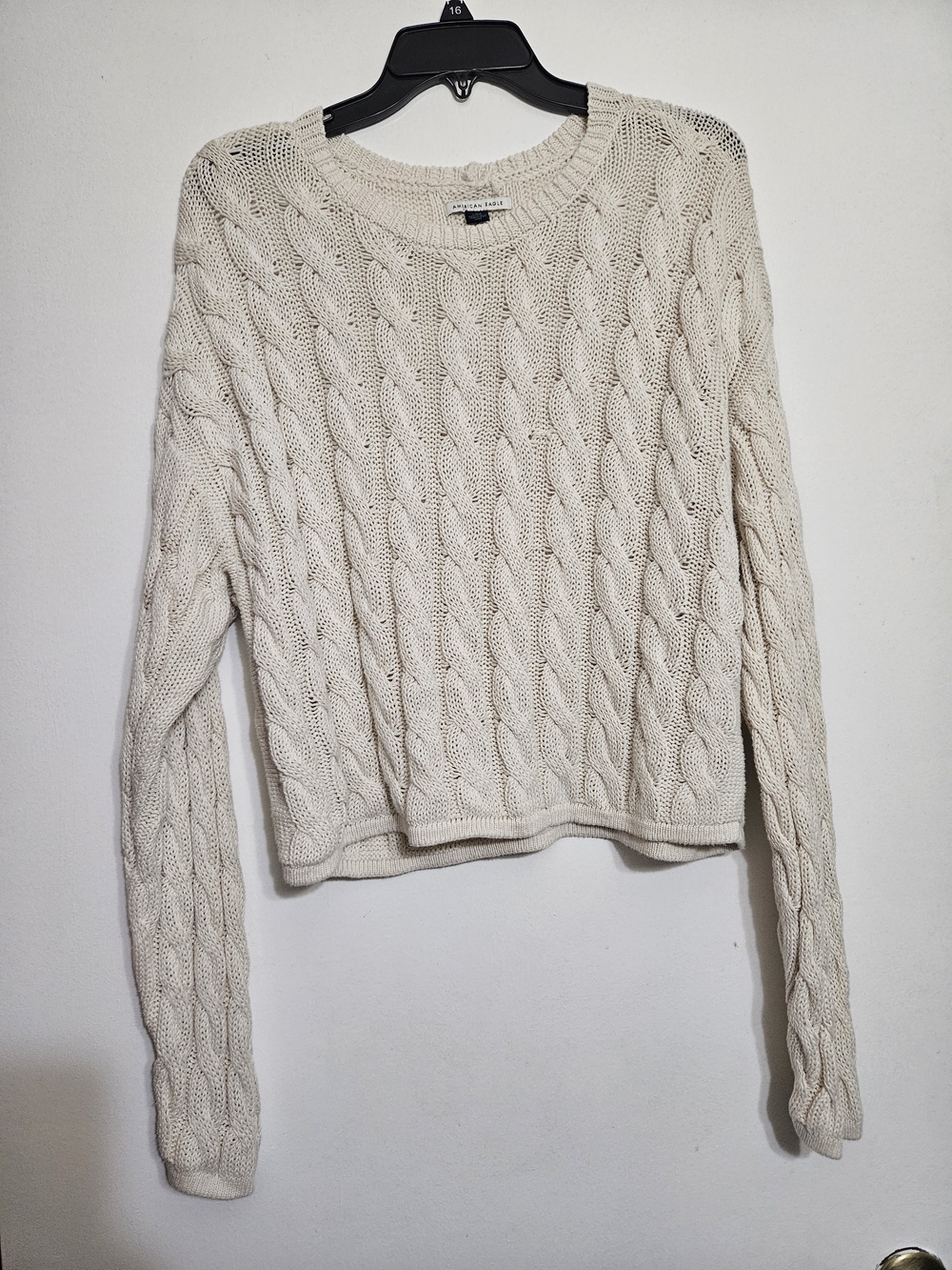 American Eagle Outfitters Cream Cable Crewneck Sweater